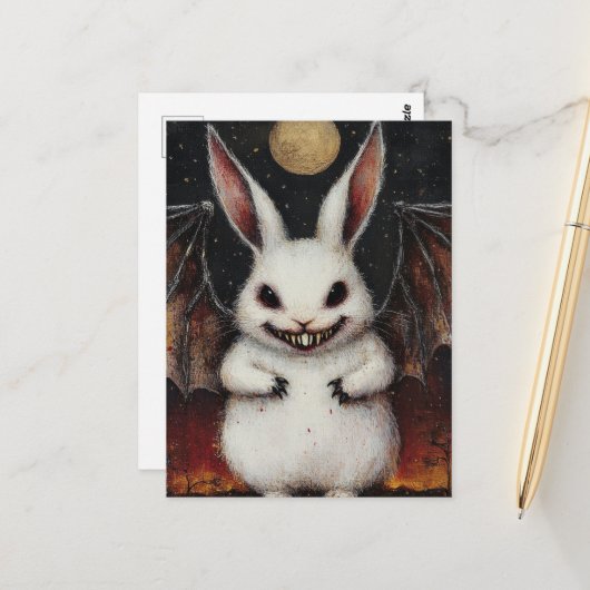 Carte Postale Lapin Chauve-Souris Vampire (Devant/Arrière en situation)