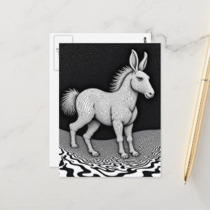 Carte Postale Lapin Cheval Créature Fantaisie Ridicule Noir et B