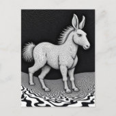 Carte Postale Lapin Cheval Créature Fantaisie Ridicule Noir et B (Devant)