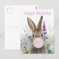 Lapin chewing-gum rose Joyeux anniversaire