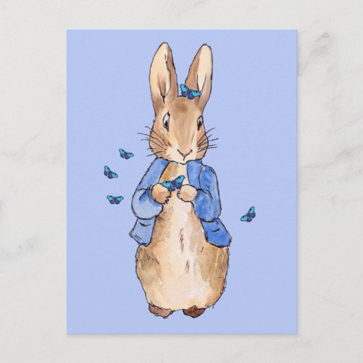 Carte Postale Lapin classique avec papillons Merci (Devant)