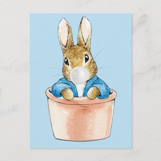 Carte Postale Lapin classique dans un pot de fleurs soufflant du (Devant)