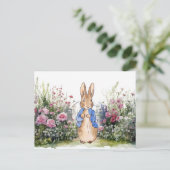 Carte Postale Lapin classique en bleu dans son jardin (Debout devant)