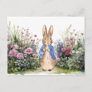 Carte Postale Lapin classique en bleu dans son jardin