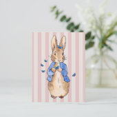 Carte Postale Lapin classique rayures rose et crème (Debout devant)