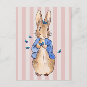 Carte Postale Lapin classique rayures rose et crème