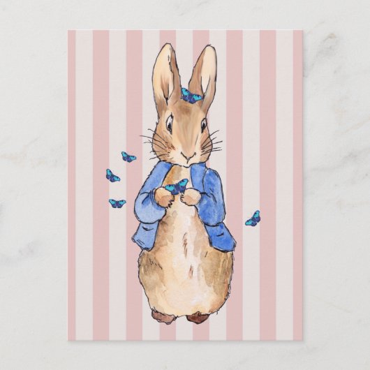 Carte Postale Lapin classique rayures rose et crème (Devant)