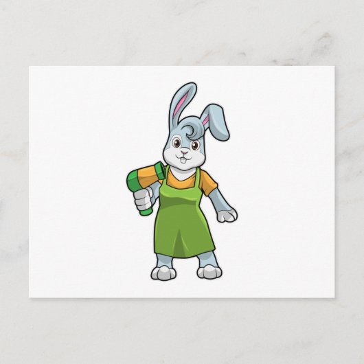 Carte Postale Lapin coiffeur avec sèche-cheveux (Devant)