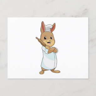Carte Postale Lapin comme boulanger avec rouleau à pâtisserie