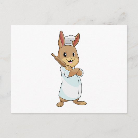 Carte Postale Lapin comme boulanger avec rouleau à pâtisserie (Devant)