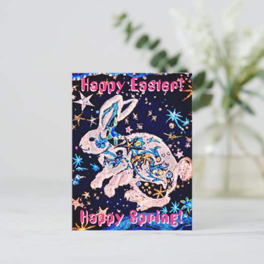 Carte Postale Lapin dans le ciel avec étoiles (Debout devant)