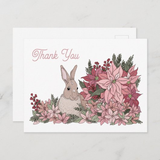 Carte Postale Lapin dans les fleurs Merci (Devant / Derrière)