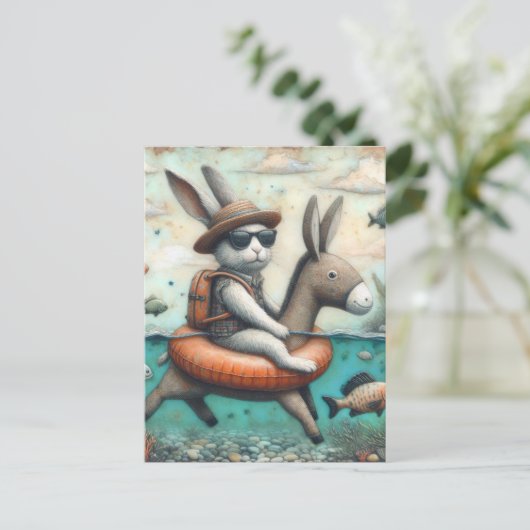 Carte Postale Lapin dans un Art numérique flottant à âne (Debout devant)