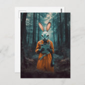 Carte Postale Lapin dans un masque à gaz dans les bois (Devant / Derrière)