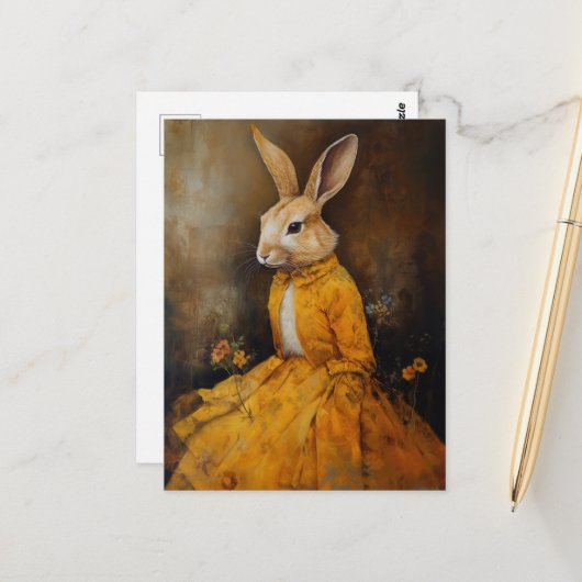 Carte Postale Lapin dans une robe jaune (Devant/Arrière en situation)