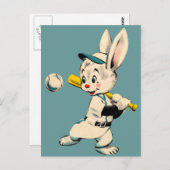 Carte Postale Lapin De Baseball En Bleu (Devant / Derrière)