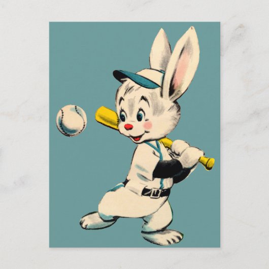 Carte Postale Lapin De Baseball En Bleu (Devant)