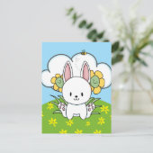 Carte Postale Lapin de dessin animé et fleurs heureuses (Debout devant)