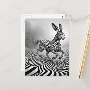 Carte Postale Lapin de fantaisie cheval créature noir et blanc O