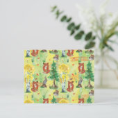 Carte Postale Lapin de forêt à l'aquarelle ,hérisson,renard (Debout devant)
