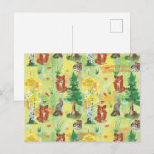 Carte Postale Lapin de forêt à l'aquarelle ,hérisson,renard (Devant / Derrière)