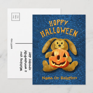 Carte Postale Lapin de Halloween Hoppy avec Jack-o-Lantern