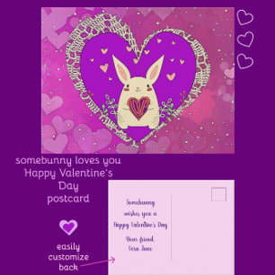 Carte Postale Lapin de la Saint Valentin avec coeur d'amour