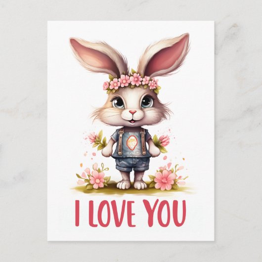 Carte Postale Lapin de la Saint-Valentin mignon drôle rose Je t' (Devant)