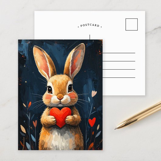 Carte Postale Lapin de la Saint-Valentin Moderne et Mignon