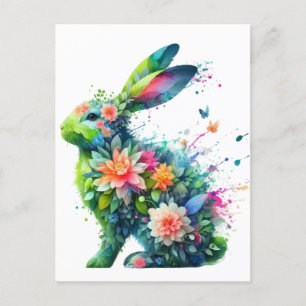 Carte Postale Lapin de lapin de puissance de fleurs