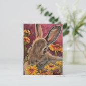 Carte Postale Lapin de l'automne Fleurs jaunes Art à l'aquarelle (Debout devant)