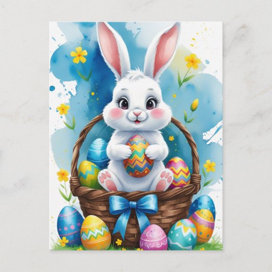 Carte Postale Lapin de Pâques avec oeufs (Devant)