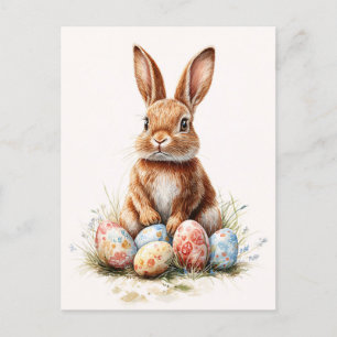 Carte Postale Lapin de Pâques avec oeufs colorés