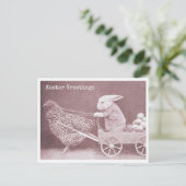 Carte Postale Lapin de Pâques avec poulet et oeufs (Debout devant)