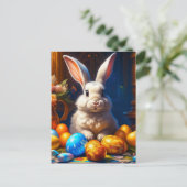 Carte Postale Lapin de Pâques blanc baroque avec œufs (Debout devant)
