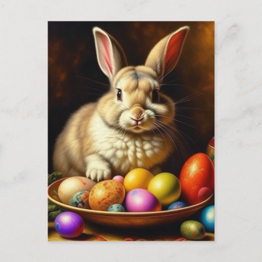 Carte Postale Lapin de Pâques Brown baroque avec oeufs (Devant)