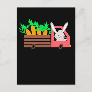 Carte Postale Lapin de Pâques Conduisant Carottes Filles Garçons