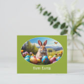Carte Postale Lapin de Pâques dans le champ de fleurs illustrati (Debout devant)