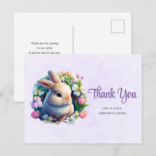 Carte Postale Lapin de Pâques dans les fleurs printanières Merci