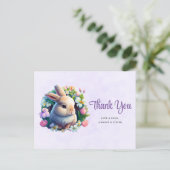 Carte Postale Lapin de Pâques dans les fleurs printanières Merci (Debout devant)