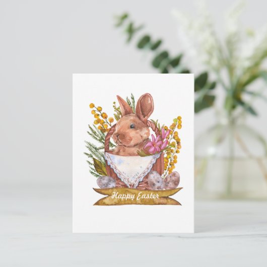 Carte Postale Lapin de Pâques dans un panier (Debout devant)