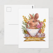 Carte Postale Lapin de Pâques dans un panier (Devant / Derrière)