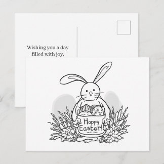 Carte Postale Lapin de Pâques Dessiné à la Main Style de Colorat