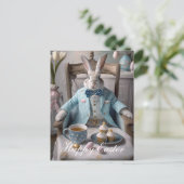 Carte Postale Lapin de Pâques en manteau bleu et cravate arc (Debout devant)