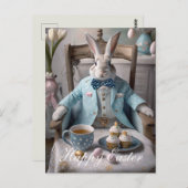 Carte Postale Lapin de Pâques en manteau bleu et cravate arc (Devant / Derrière)