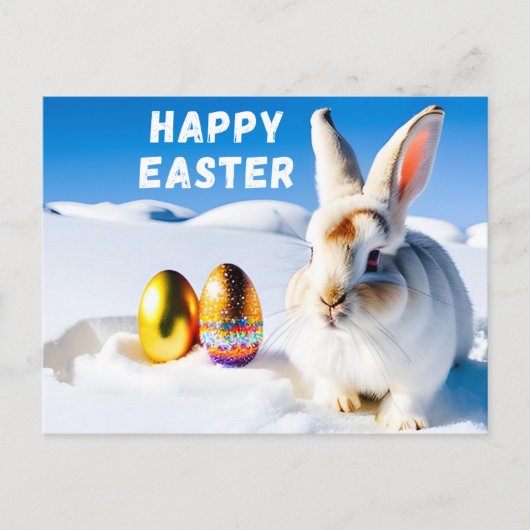 Carte Postale Lapin de Pâques en neige (Devant)