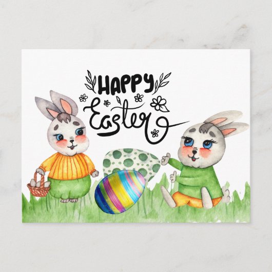 Carte Postale Lapin de Pâques heureux (Devant)