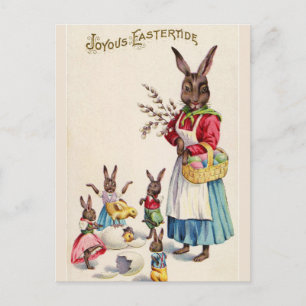 Carte Postale Lapin de Pâques maman vintage et ses bébés