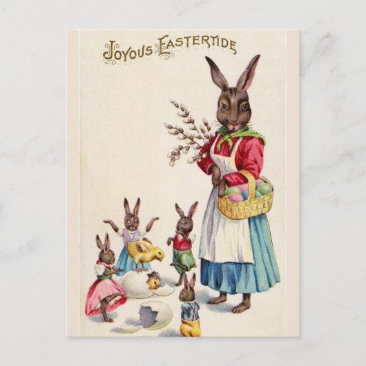 Carte Postale Lapin de Pâques maman vintage et ses bébés (Devant)