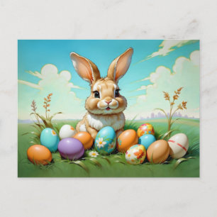 Carte Postale lapin de Pâques mignon
